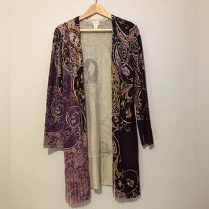 Chico’s 1 Women’s Medium Purple Paisley Open-Front Sweater Cardigan